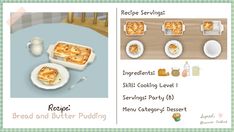 the recipe for bread and butter pudding is shown