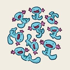 a bunch of blue and pink geckos in the shape of an x on a white background