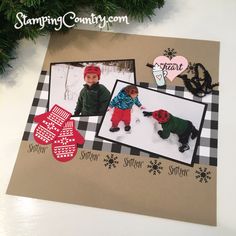 a christmas card with two pictures of children wearing hats and mittens on the front