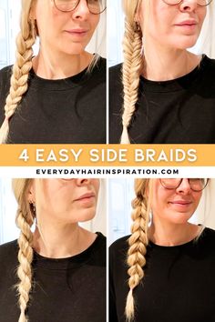 Braid your own hair in less than 5 minutes with this easy step by step tutorial for beginners! Easy Side Braid, Hair To One Side, Pigtail Braids, Heatless Hairstyles, Easy Braids