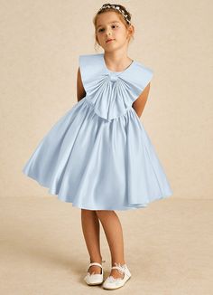 Poppet showcases a lovely A-line silhouette in smooth matte satin. With a charming scoop neckline and sleeveless design, it offers effortless elegance, complete with a convenient zipper closure for easy wear. Perfect for any special occasion! Satin Flower Girl Dresses, Blue Girls Dress, Lavender Flower Girl Dress, Flower Girl Dresses Blue, Satin Flower Girl Dress, Military Ball Dresses, Sage Dress, Special Event Dresses, Girls Blue Dress