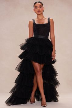 Verona Tulle Gown - Black Layered Tulle Dress, Black Tulle Dress, High Low Gown, Big Dresses, All Black Dresses, Sparkle Dress, Black Tulle, Tulle Gown, Layer Dress