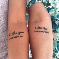 two people with tattoos on their arms that say i love you and i know you