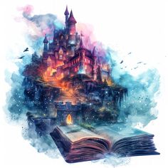 an open book with a castle on it