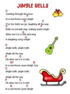 a christmas song with an image of a santa sleigh, bells and a guitar