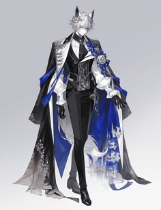 Anime Priest Outfit, Hanbok Character Design Male, Male Magical Outfits, Genderless Character Design, Fantasy Suits Male Art, Coat Over Shoulders Drawing Reference, Male White Outfit, Male Fantasy Clothing Design Art, Blue Outfit Male