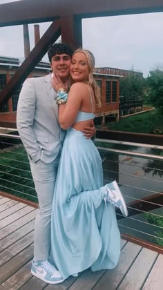 Matching Prom Outfits For Couples, Blue Prom Couple, Matching Prom Outfits, Matching Couple Shoes, Homecoming Couples Outfits, Couple Prom Outfits, Prom Couples Outfits, Blue Satin Prom Dress, Couples Prom