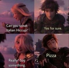 some people are talking to each other in the same language and one is eating pizza