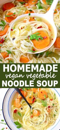 homemade vegan vegetable noodle soup in a bowl