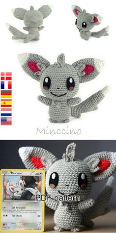 the crocheted pokemon doll is next to an image of it's head