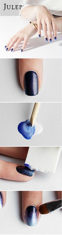 Ombre Nail Art Tutorial, Ombre Nail Diy, Ombre Nails Tutorial, Diy Nail Art Tutorial, Nails Shellac, Paint Nails, Blue Nail