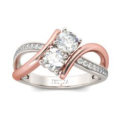 JEULIA Two Tone Engagement Ring Round Cut White Sapphire Two Stone Sterling Silver Oval Engagement Ring White Gold, Husband Goals, Crossover Engagement Ring, Mothers Rings, Jeulia Jewelry, Two Tone Engagement Rings, A Couple In Love, Branch Engagement Ring, Mothers Ring