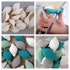 four pictures showing different types of seashells being used to make sea glass art