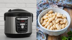 an instant pot next to a bowl of macaroni and cheese