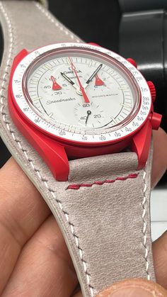 White Leather Watch Accessories With Chronometer, Timeless Red Leather Watch, Red Leather Chronograph Watch, Red Leather Watch Accessories With Round Dial, Luxury White Leather Strap Watch Band, Luxury White Leather Watch Band, White Watch With Leather Strap, White Watches With Leather Strap, White Leather Strap Watch Accessories With Round Dial