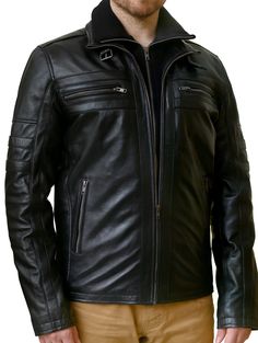 High Quality Nappa Top grain Leather jacket that has detachable ribbed collar and front lining Moto Leather Jacket With Ykk Zipper, Fitted Leather Jacket With Ykk Zipper, Fitted Leather Jacket With Pockets For Outdoor, Fitted Long Sleeve Outerwear With Ykk Zipper, Moto Style Long Sleeve Outdoor Outerwear, Long Sleeve Moto Outerwear For Outdoor, Fitted Leather Jacket With Pockets For Biker Events, Classic Winter Outerwear For Biker Events, Biker Style Long Sleeve Outerwear With Padded Collar