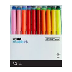 the cricut invisible ink markers are set in a clear box with different colors