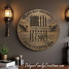 a wooden sign that says we are not dead, and an american flag on the wall