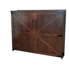 a wooden cabinet with sliding doors on the front and side, all in different colors