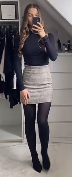 Rich Skirt Outfits, Fall Skirt And Stocking Outfits, Skirt With Nylons Outfit, Black Skirt Pantyhose Outfit, Fancy Winter Outfits Classy Dressy, Lawyer Outfit Women Skirt, Dress And Tights Outfit Work, Short Skirts With Tights, Skirts With Black Tights