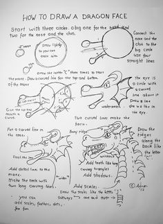 how to draw a dragon face with instructions for the head and neck, part 1