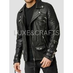 Men's Black Solid Casual Motorcycle Biker Leather Jacket, Men's Black Leather Jacket, Men's Black Biker Leather Jacket - from Luxe & Crafts. Material Type : 100% Genuine Lambskin Leather. Collar : Lapel Style Stand Collar. Closure Type : Front Zipper Closure. Sleeve Style : Long Sleeves. Number of Pockets : 2 Side Pockets. Color : Black Lining Material : 100% Premium Lining / Viscose Lining. Care Instructions : Professional Leather Clean Only. Package Contains : 1 Leather Jacket Only. Note:  Ple Black Cafe Racer Leather Jacket For Biker Events, Black Leather Cafe Racer Jacket For Motorcycling, Black Cafe Racer Biker Jacket, Biker Style Leather Jacket For Motorcycling, Black Cafe Racer Leather Jacket For Streetwear, Black Rocker Biker Jacket For Motorcycling, Black Cafe Racer Biker Jacket For Events, Black Cafe Racer Biker Jacket For Biker Events, Urban Black Biker Jacket For Biker Events