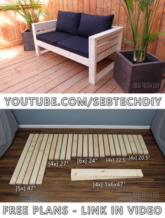 two pictures showing how to build a diy pallet couch and planter box