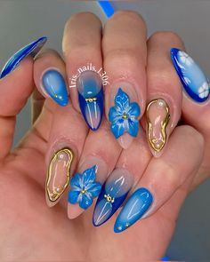 Blue And Tan Nails, Blue Nail Designs 2024, Brown And Blue Nails, Yellow And Blue Nails, Greece Nails, Quince Nails, Tan Nails, Brown Nails Design, Fancy Nails Designs