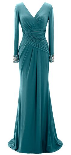 MACloth Women Long Mother of Bride Dresses Long Sleeve V Neck Evening Mother Of Bride Dresses Long, Bride Dresses Long Sleeve, Mother Of Bride Dresses, Dresses Green, Mother Of Bride, Short Homecoming Dress, فستان سهرة, Women's Evening Dresses, Mermaid Evening Dresses