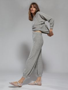 Based on the Touman pants worn by Suzie’s Albanian grandmother, the Tosk High Waist Harem is reimagined in beach-ready terry. | Suzie Kondi Tosk Harem Pants in Terry in Terrycloth | Grey Heather | Women's X-Small Casual Loungewear Sets With Ankle-length Pants, Relaxed Fit Tapered Leg Loungewear Pants, Relaxed Fit Tapered Leg Pants For Loungewear, Loungewear Sets With Pockets, Fall Loungewear Ankle-length Pants, Relaxed Fit Trousers For Loungewear, Loungewear Full-length Pants With Ribbed Waistband, Ribbed Waistband Long Lounge Pants, Fall Daywear Long Bottoms