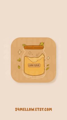 an app icon with the words corn flour on it and a jar filled with beans