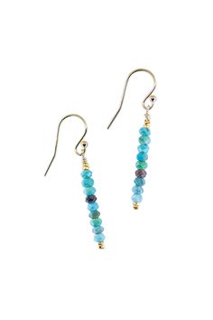 Add a touch of elegance to any outfit with the Root Turquoise Gold Earrings. These dainty earrings feature solid natural stones with bright gold accents for a chic and refined look. Whether it's a casual day out or a special occasion, these earrings are the perfect accessory. Dainty Turquoise Earrings For Everyday, Elegant Everyday Turquoise Earrings, Everyday Turquoise Gemstone Earrings, Elegant Faceted Turquoise Earrings, Elegant Turquoise Faceted Earrings, Bright Gold, Dainty Earrings, Blue Hues, Green Gold