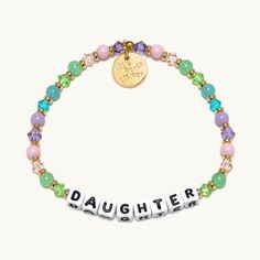 Daughter- Little Words Project Bracelet Inspirational Handmade Bracelet For Everyday, Inspirational Handmade Bracelets For Everyday, Inspirational Handmade Name Bracelet For Everyday, Inspirational Handmade Name Bracelet, Everyday Inspirational Handmade Name Bracelet, Fun Multicolor Everyday Jewelry, Personalized Multicolor Charm Bracelet For Gift, Multicolor Bracelet Jewelry For Mother's Day, Handmade Inspirational Bracelets For Friendship