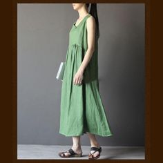 Green linen summer maxi dress sleeveless sundressThis dress is made of cotton linen fabric, soft and breathy, suitable for summer, so loose dresses to make you comfortable all the time.Measurement:Size S length 116cm / 45.24" Bust 92cm / 35.88" Waist 98cm / 38.22" Cuff 38cm / 14.82" hem 190cm / 74.1"Size M length 120cm / 46.8" Bust 96cm / 37.44" Waist 104cm / 40.56" Cuff 40cm / 15.6" hem 200cm / 78"Size L length 123cm / 47.97" Bust 102cm / 39.78" Waist 108cm / 42.12" Cuff 42cm / 16.38" hem 205cm Green Cotton Midi-length Sleeveless Dress, Green Cotton Midi Length Sleeveless Dress, Casual Sleeveless Cotton Maxi Dress, Green Cotton Sleeveless Midi Dress, Casual Green Midi-length Sleeveless Dress, Spring Green Linen Sundress, Green Sleeveless Maxi Dress For Summer, Sleeveless Green Maxi Dress For Summer, Sleeveless Cotton Maxi Dress For Summer