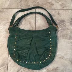 Treesje Green Genuine Leather Studded Purse Green Leather Hobo Bag With Gold-tone Hardware, Green Hobo Bag With Gold-tone Hardware For Errands, Anthropologie Bags, Studded Purse, Shoulder Handbag, Shoulder Handbags, Anthropologie, Genuine Leather, Bag Lady