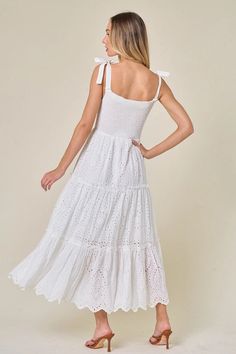 • Made in China • Fabric: 100%COTTON Dress With Tie Straps, Eyelet Midi Dress, Eyelet Maxi Dress, White Eyelet Dress, Eyelet Embroidery, Eyelet Dress, White Eyelet, Dress With Tie, White Maxi Dresses