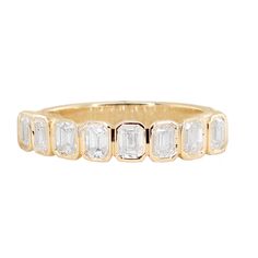 14kt gold petite emerald cut diamond bezel band | Luna Skye Classic Stackable Emerald Cut Eternity Band, Stackable Emerald-cut Cubic Zirconia Eternity Band, Timeless Emerald Cut Eternity Band With Single Cut Diamonds, Ruby Eternity Ring, Bezel Band, Luna Skye, Chrome Tourmaline, Green Tourmaline Ring, Bezel Necklace