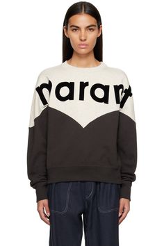 Isabel Marant Etoile: Black & Gray Houston Sweatshirt | SSENSE Isabel Marant Sweatshirt, Sporty Fall Sweater With Logo Detail, Winter Crew Neck Sweatshirt With Logo, Isabel Marant Etoile, Isabel Marant, Houston, Rib Knit, Black And Grey, Cotton Blend