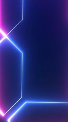 an abstract background with hexagons and neon lights in blue, pink, and purple