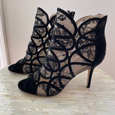 Beautiful Lace Detail. Very Good Condition. Peep Toe Bootie. Size 37.5. Jimmy Choo Shoes, Black Cream, Lace Detail, Jimmy Choo, Bootie, Shoes Women Heels, Black Lace, Shoes Heels, Women Shoes