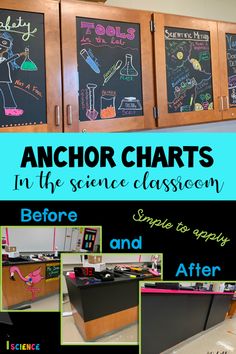 an anchor chart in the science classroom with chalkboards on the wall and below it