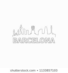 the barcelona skyline is outlined in black and white, as well as text that says barcelona