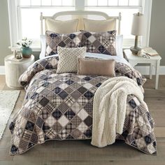 the comforter is made up in plaid patterns