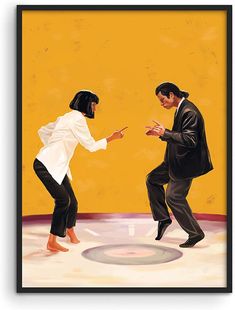 a painting of two people on a ice rink, one pointing at the other's finger