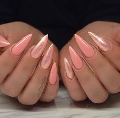 @JuneBabyyy Long Stiletto Nails, Peach Nails, Hot Nails, Fabulous Nails, Fancy Nails, Nail Color, Chrome Nails