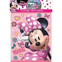 the minnie mouse sticker is shown in front of a pink background with polka dots