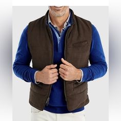 This Silas Quilted Vest Features Soft Faux Suede On One Side And A Water Resistant Nylon Layer On The Other. You Pretty Much Get Two Different Styles In One Vest. Flip It Inside-Out For A Completely Different Look. One Of Our Favorite Pieces Of The Season, The Silas Is Something Special. Shell: Faux Suede 100% Polyester Lining: 100% Nylon Double Zip Reversible Quilted Vest Nylon Lining Magnetic Closure Pockets New Without Tags Sweater Vest Jacket, Quilted Puffer Vest, Bleached Denim, Cotton Vest, Vests Mens, Blue Camo, Black Puffer, Reversible Quilt, Quilted Vest