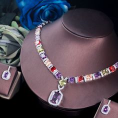 Bridal Jewelry Sets- Luxury Multicolor Cubic Zirconia Big Geometric Square Earrings Necklace Bridal Wedding Jewelry Set for Brides Model Number:1005003258486443 ◆Brand: ThreeGraces◆Metal Color: Silver Color◆Main Stone Material: Cubic Zirconia ◆Main Stone Color: Shiny Multicolor★Necklace : about 46 cm★Earrings: 2.2 cm Formal Multicolor Cubic Zirconia Jewelry, Multicolor Jeweled Bridal Necklace For Wedding, Elegant Multicolor Multi-stone Jewelry Sets, Multicolor Sparkling Stones Jewelry For Wedding, Elegant Multicolor Jewelry Sets For Anniversary, Multicolor Wedding Jewelry With Sparkling Stones, Elegant Multicolor Jewelry Sets For Weddings, Multicolor Crystal Necklace For Wedding, Multicolor Cubic Zirconia Jewelry For Celebration