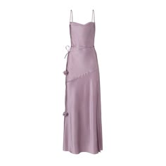 Infused with ethereal femininity, this bias-cut slip dress skims your body in luscious liquid silk, falling to an elegant drape. The suave silhouette weaves in a refined leg split for timeless appeal.  A graceful silk sash coupled with sophisticated roses highlights this statuesque appearance. Made in Europe  Composition: 96% Silk, 2% Elasthane Purple Long Dress Formal, Shades Of Purple Bridesmaid Dresses, Lilac Silk Dress, 2002 Fashion, Purple Floor, Dress Reference, Purple Silk Dress, Rose Pink Dress, Purple Long Dress