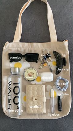 the contents of a water bottle bag laid out